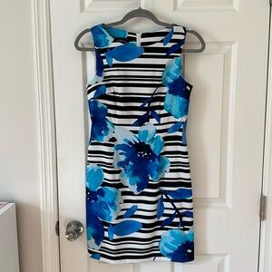 Alyx petite black, white, and blue floral dress.